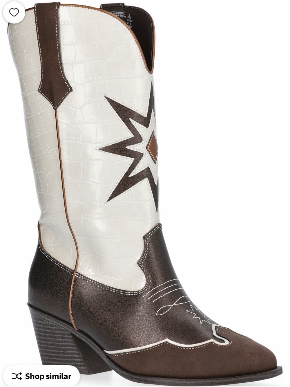 Women’s Two-Tone White and Brown Western Cowboy Boots | Size 10 | NWT